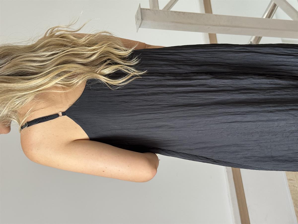 Askılı Midi Elbise - Siyah