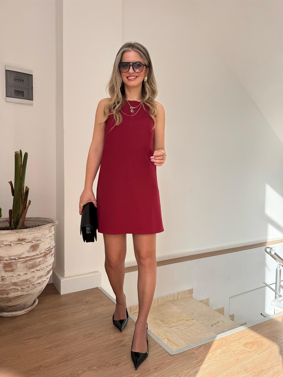 Askılı Mini Elbise - Kırmızı