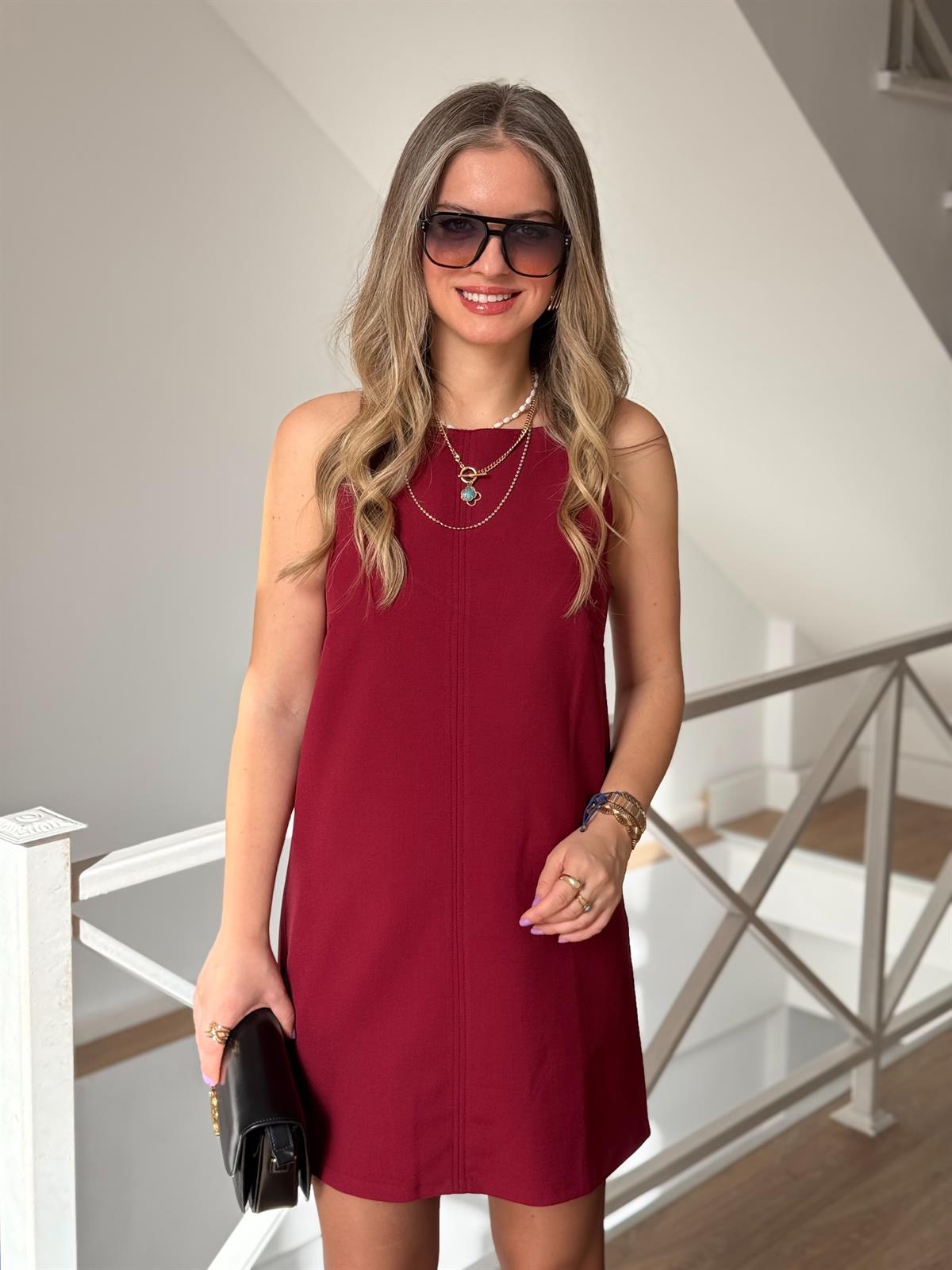 Askılı Mini Elbise - Kırmızı