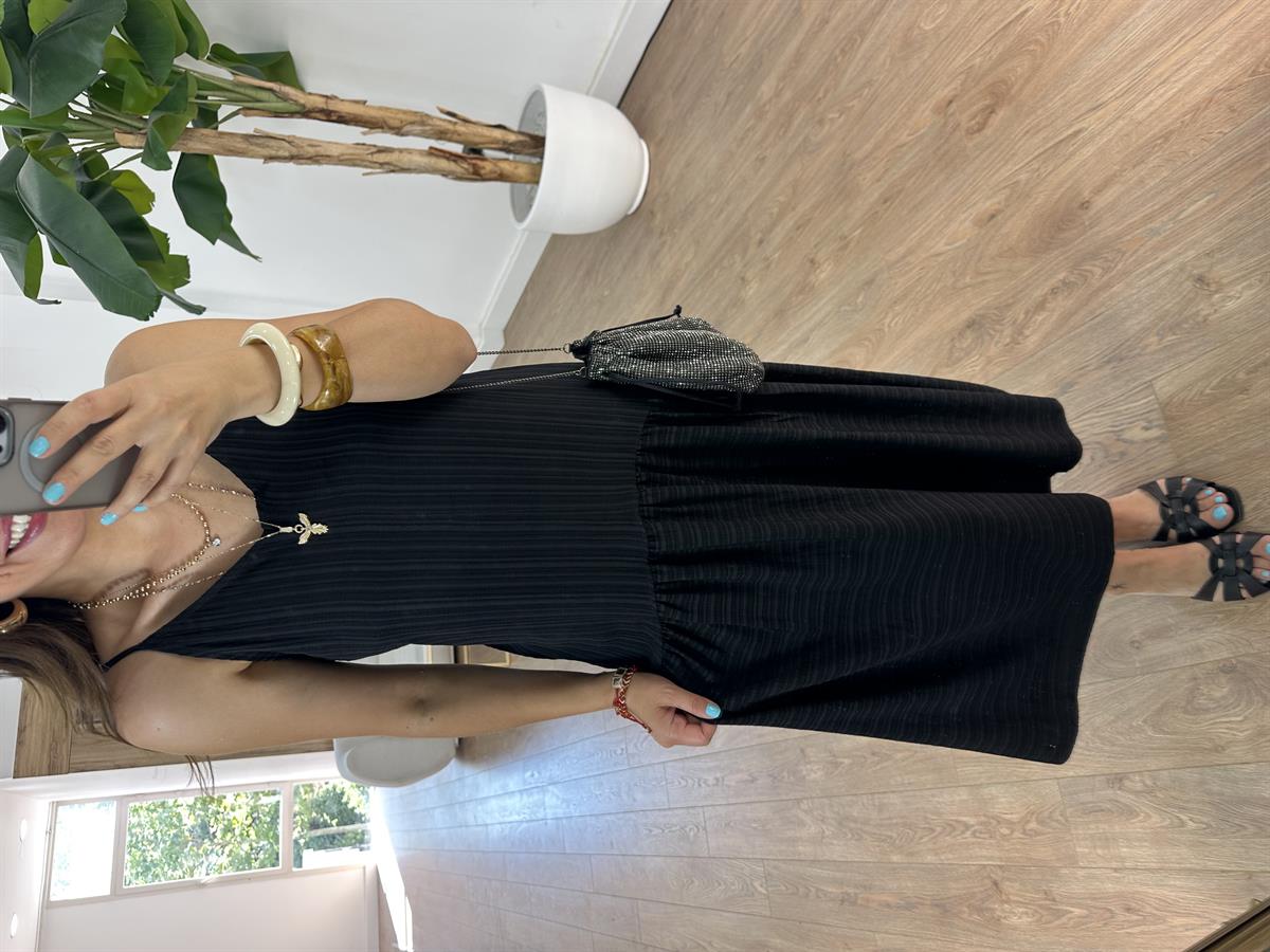 Eteği Volanlı Askılı Elbise - Siyah