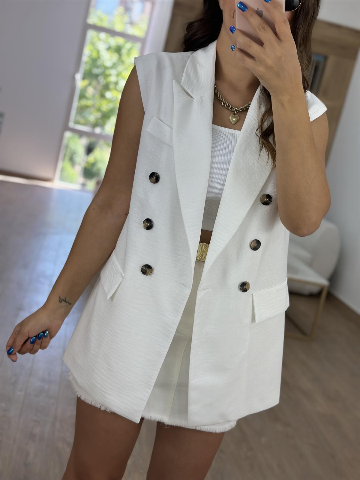 Astarlı Blazer Yelek-Beyaz