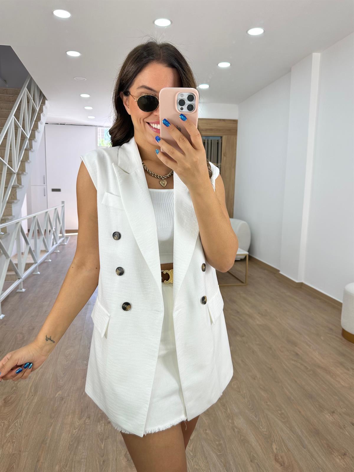 Astarlı Blazer Yelek-Beyaz