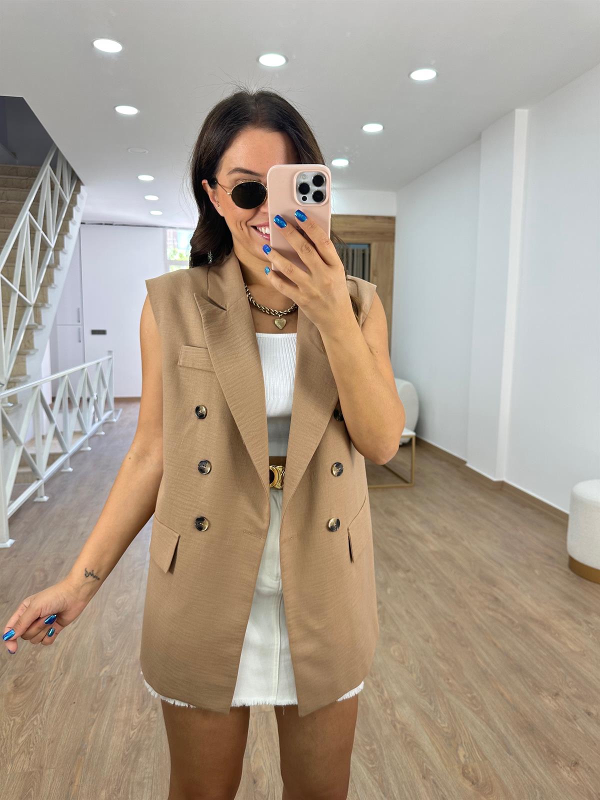 Astarlı Blazer Yelek-Camel