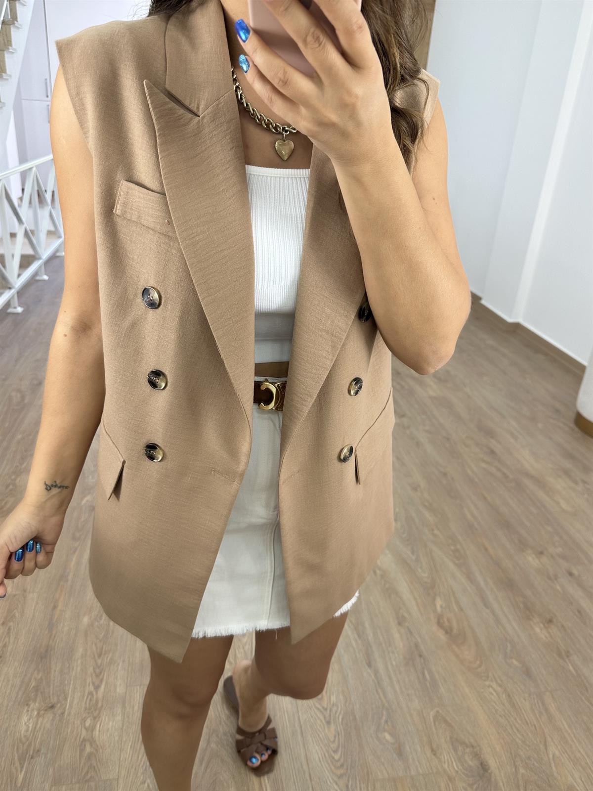 Astarlı Blazer Yelek-Camel