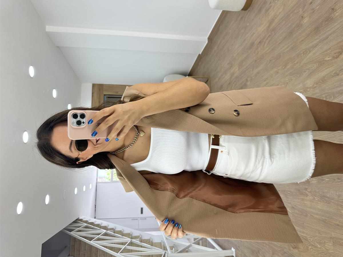 Astarlı Blazer Yelek-Camel