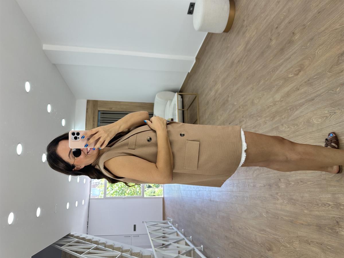 Astarlı Blazer Yelek-Camel