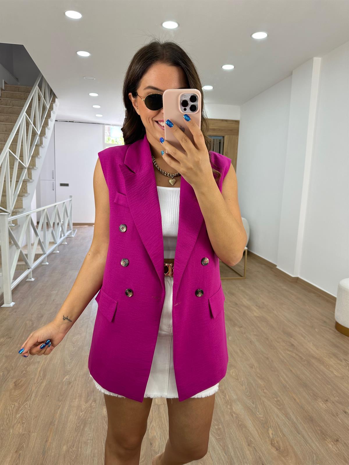 Astarlı Blazer Yelek-Fuşya 