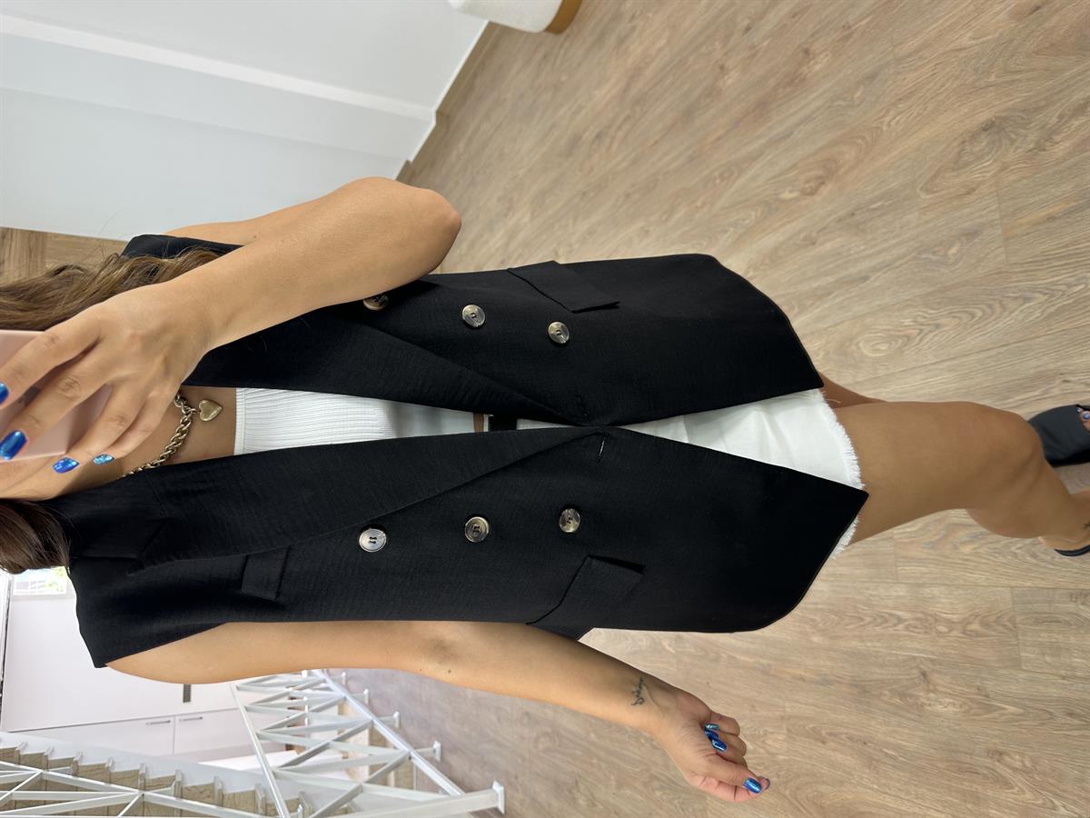 Astarlı Blazer Yelek-Siyah