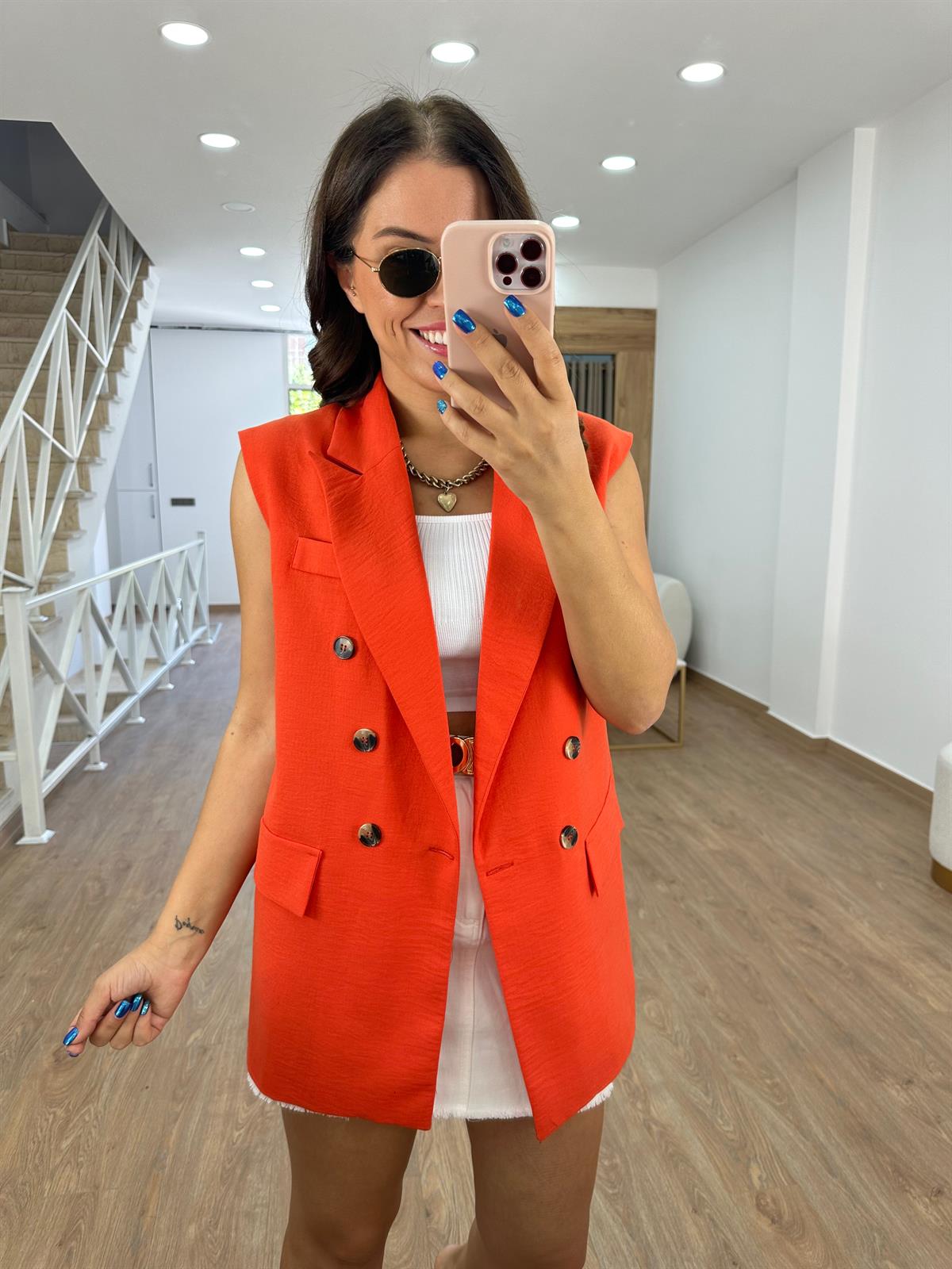 Astarlı Blazer Yelek-Turuncu