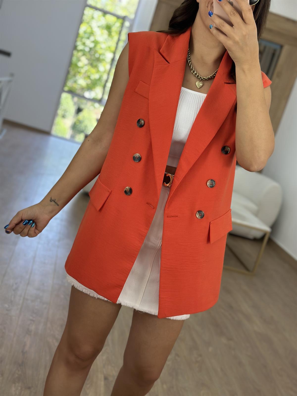 Astarlı Blazer Yelek-Turuncu