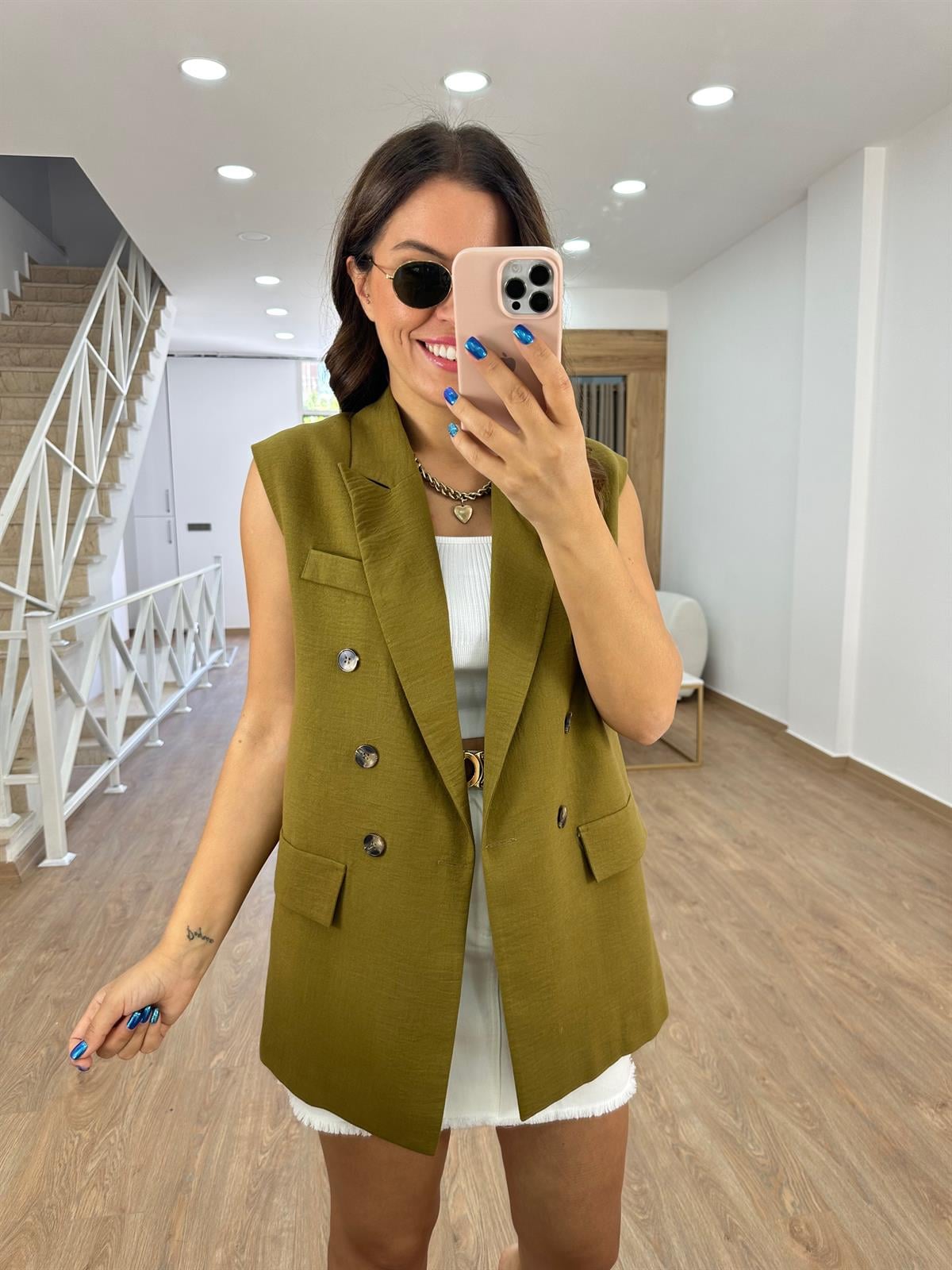 Astarlı Blazer Yelek - Yağ Yeşili