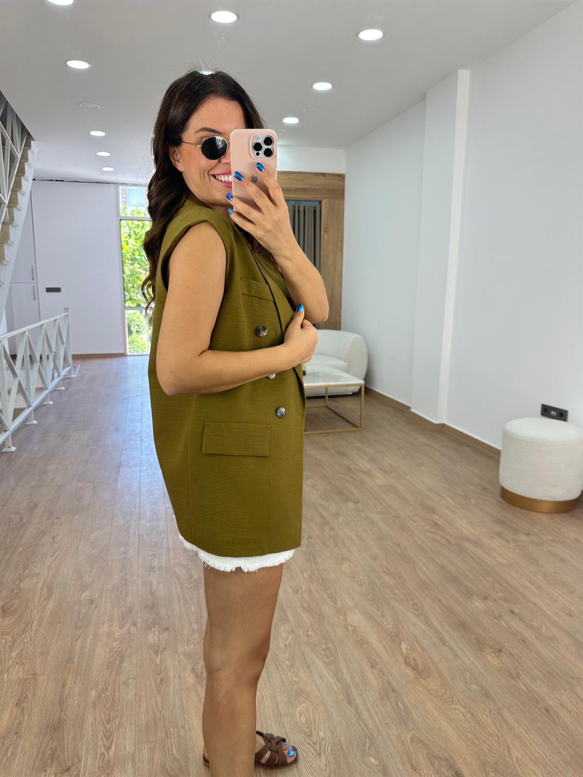 Astarlı Blazer Yelek - Yağ Yeşili