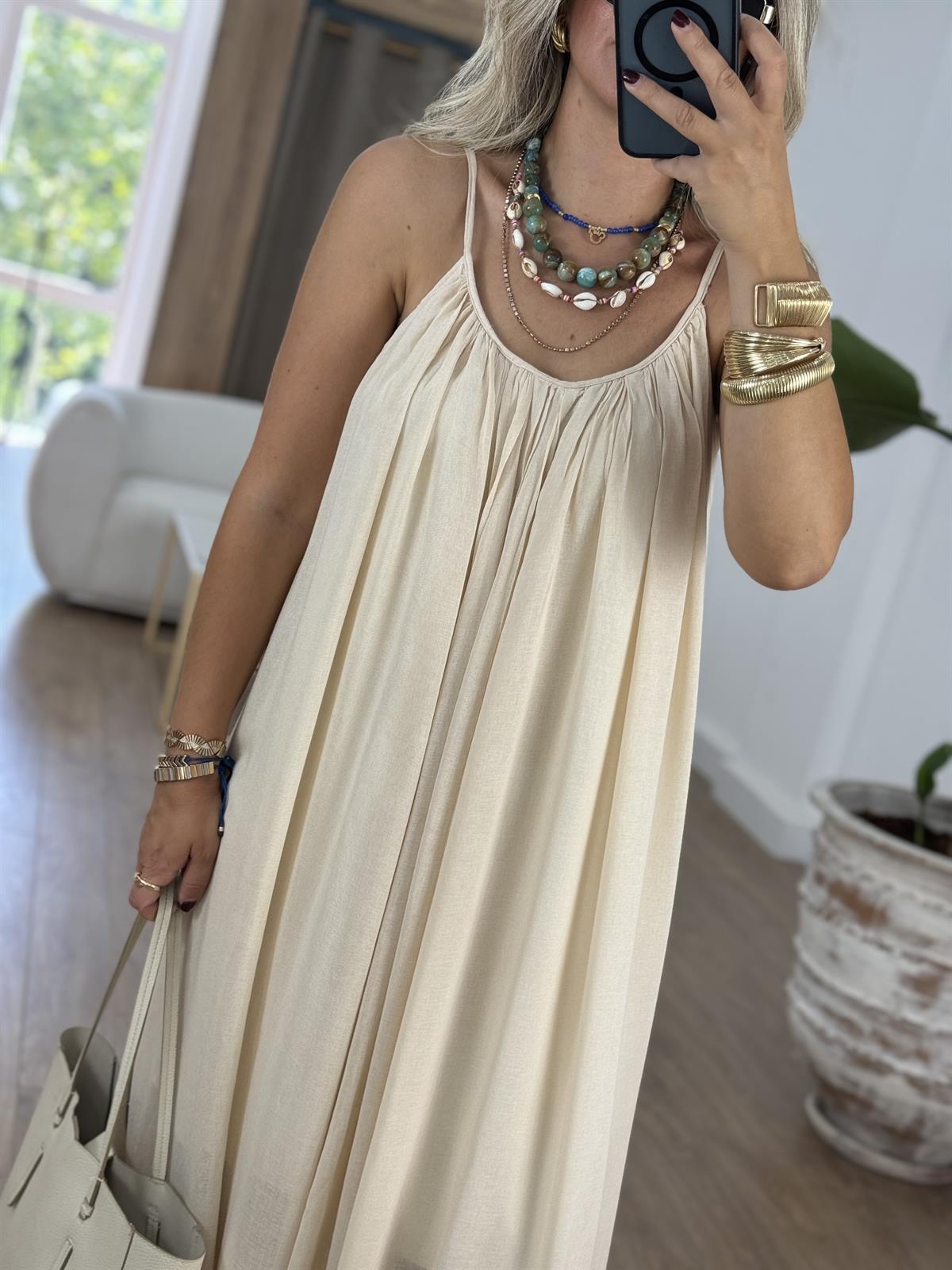 Astarlı İnce Askılı Salaş Elbise-Taş