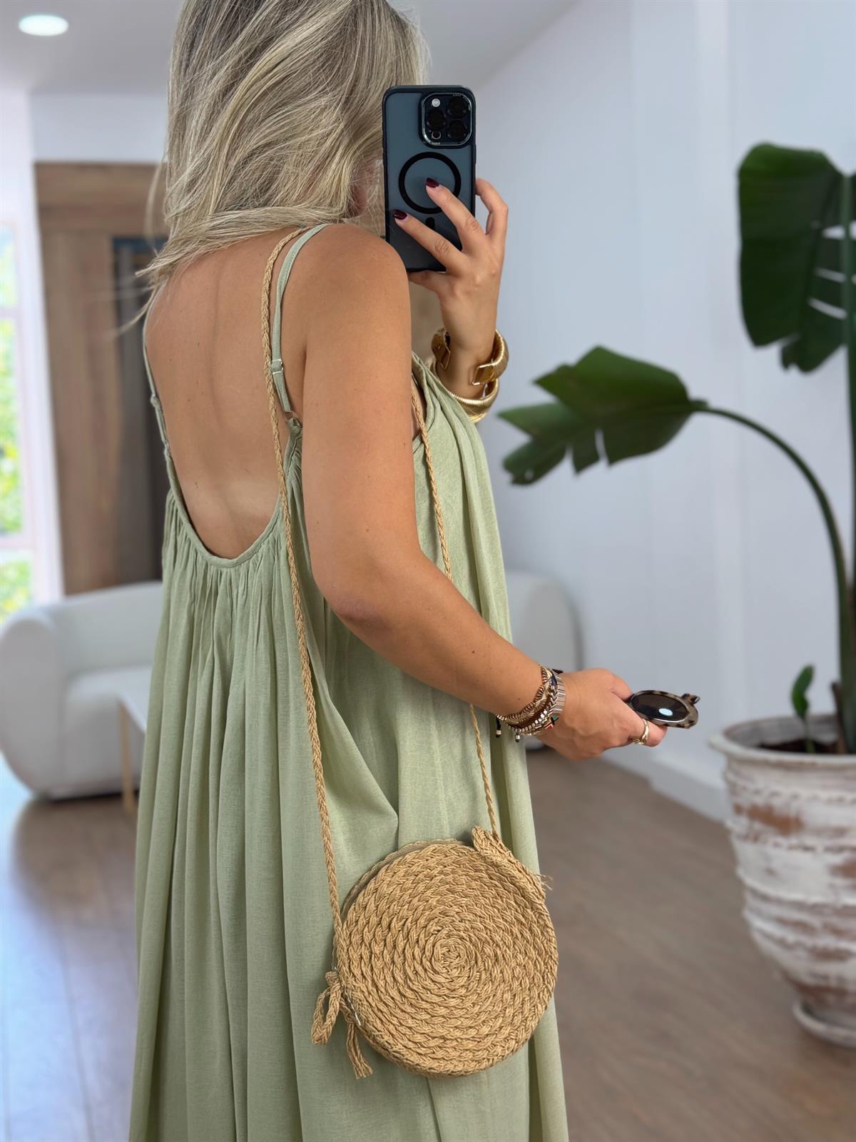 Astarlı İnce Askılı Salaş Elbise-Yeşil