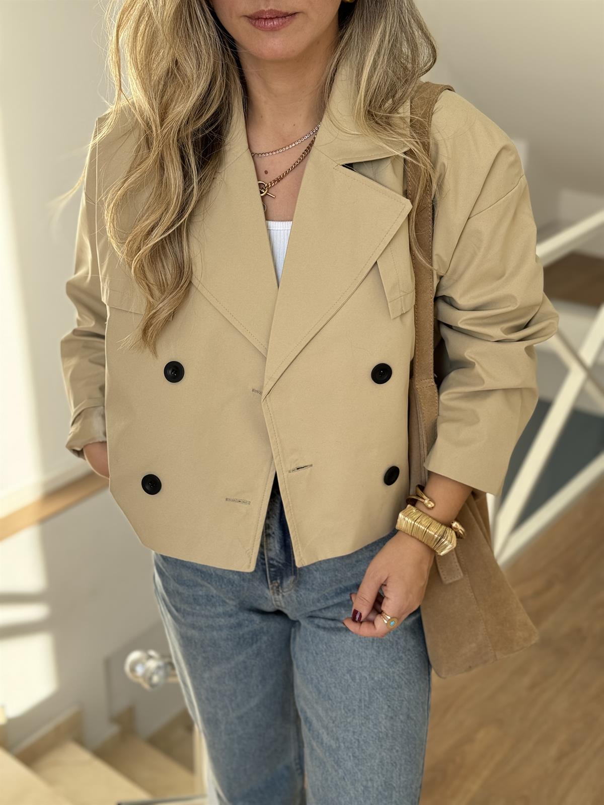 Astarlı Premium Kısa Trenç - Taş