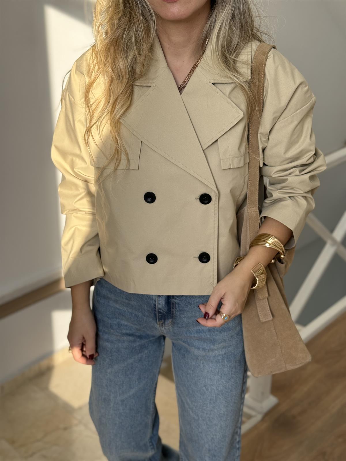 Astarlı Premium Kısa Trenç - Taş