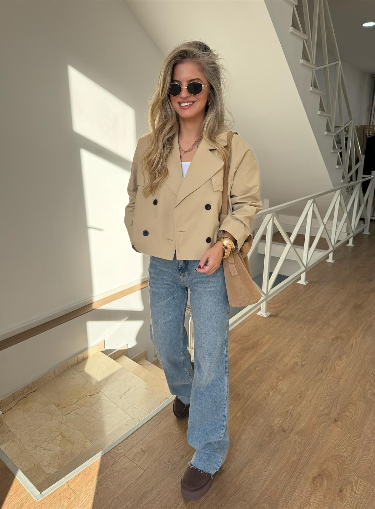 Astarlı Premium Kısa Trenç - Taş