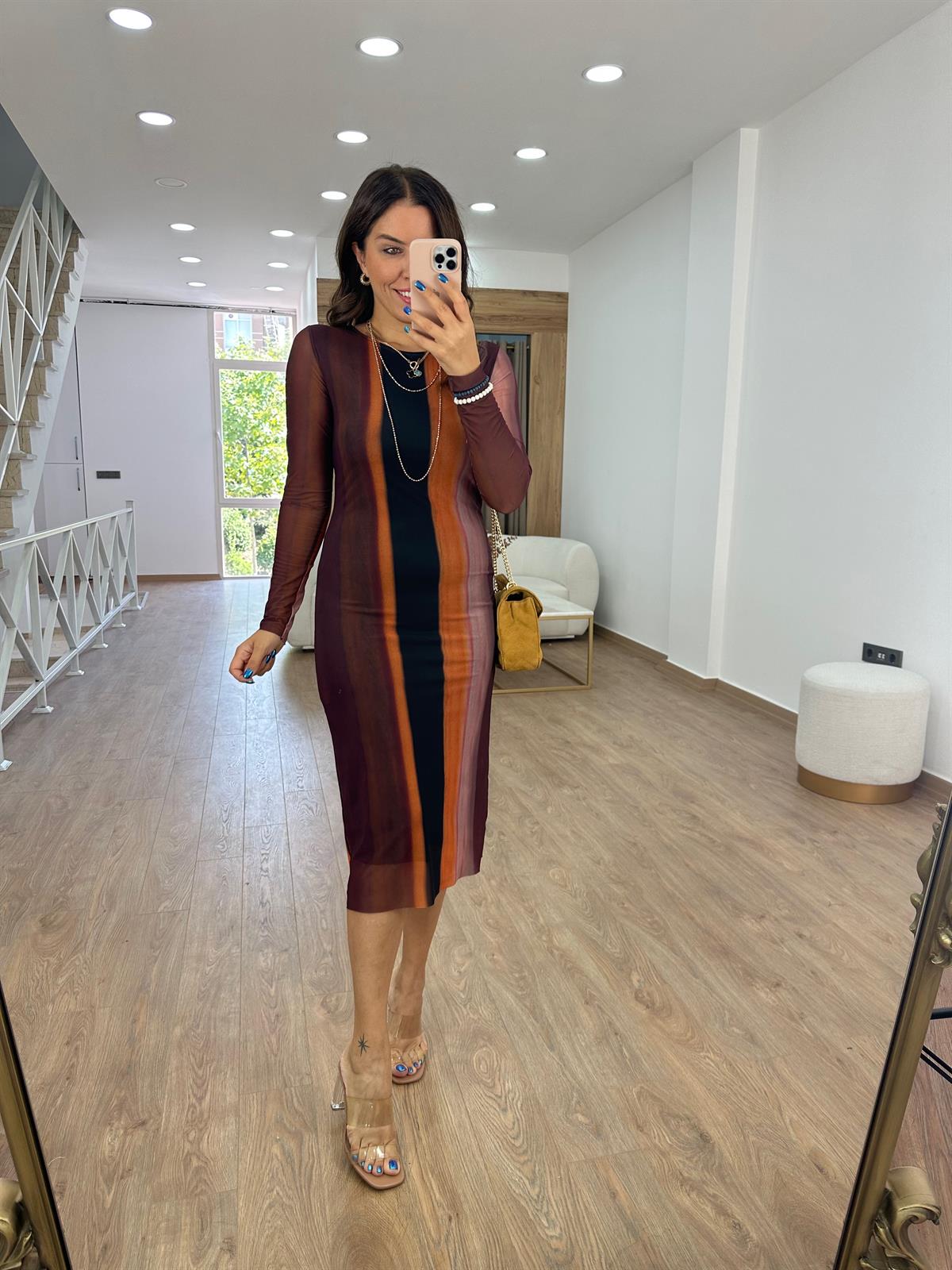 Astarlı Renkli Tül Elbise