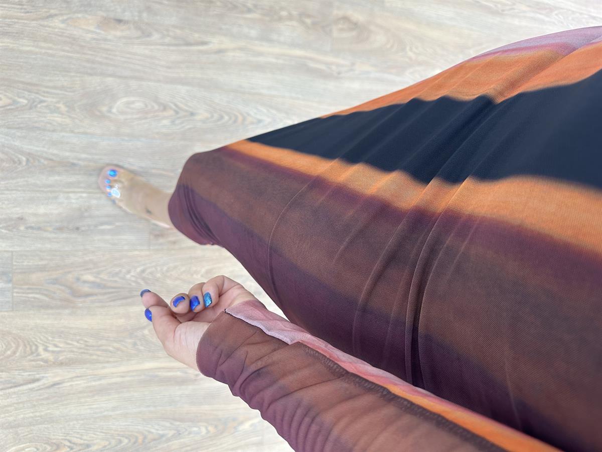 Astarlı Renkli Tül Elbise