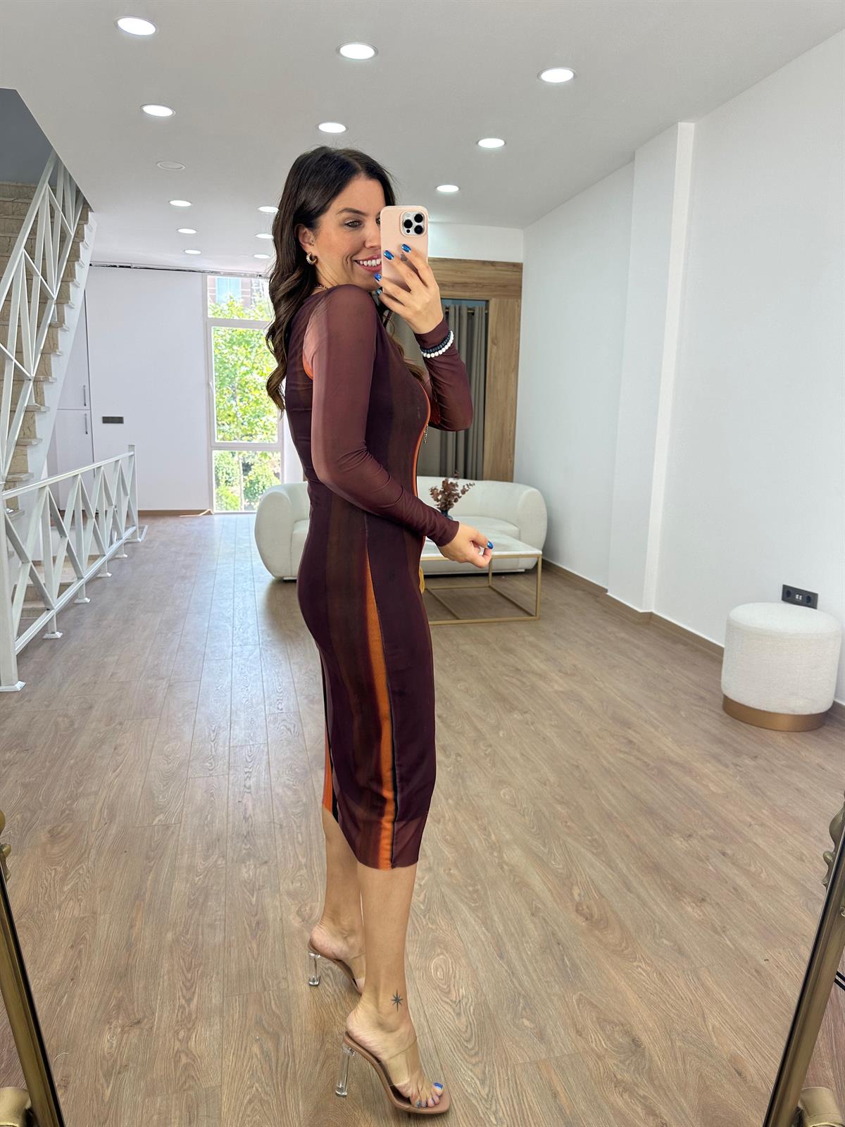 Astarlı Renkli Tül Elbise