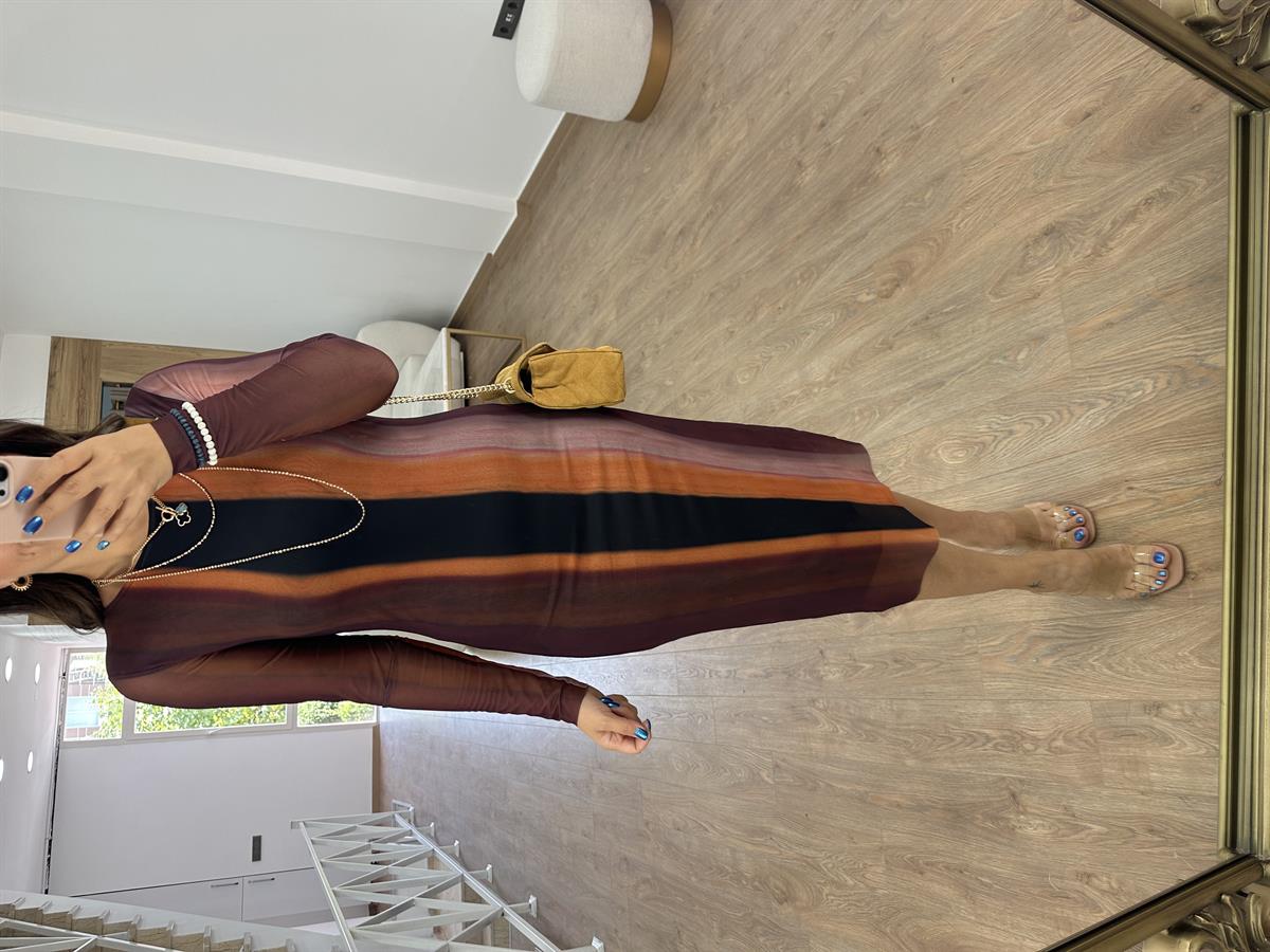 Astarlı Renkli Tül Elbise