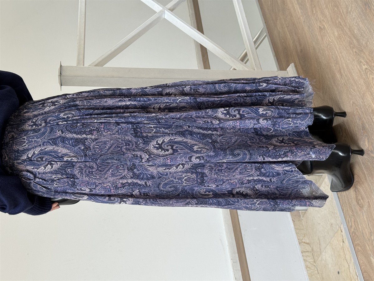 Astarlı Şal Desen Maxi Şifon Etek - Lacivert