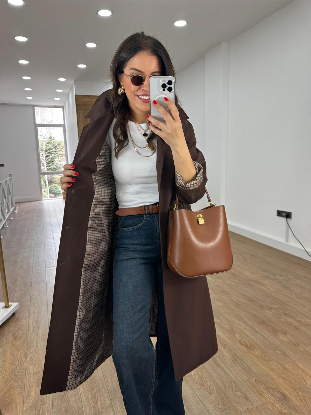 Astarlı Trençkot - Kahverengi