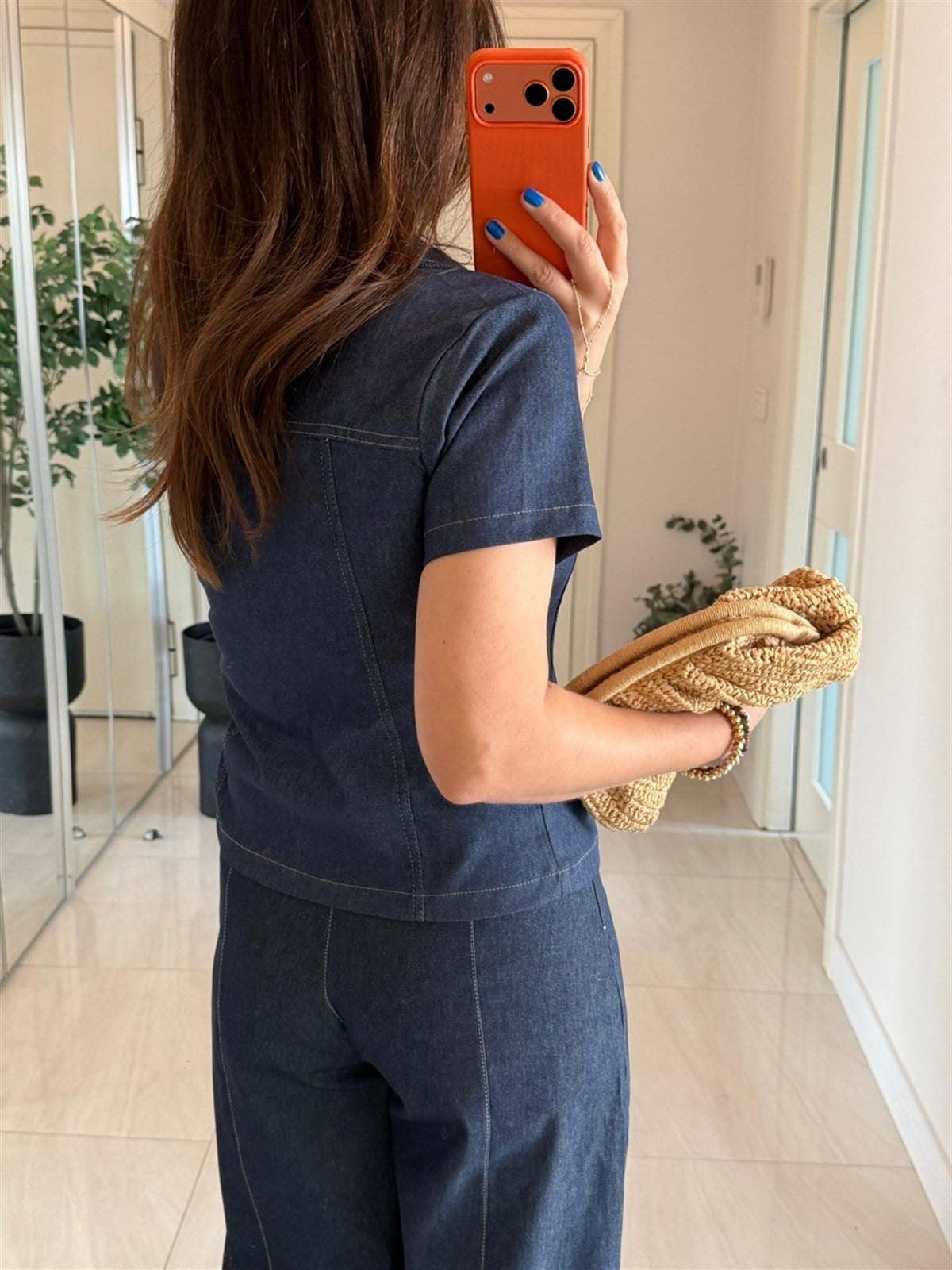 Çift Fermuarlı Likralı Denim Gömlek - Mavi