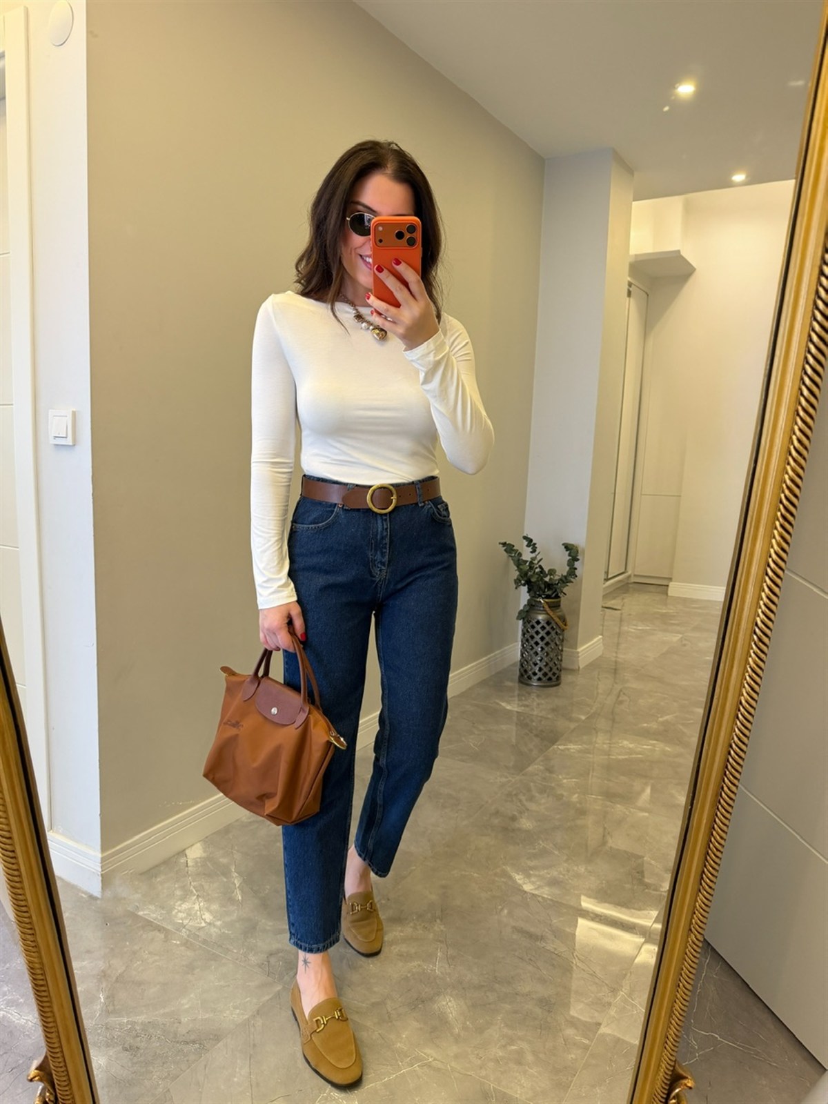 Dilvin Yanı Büzgülü Uzun Kol Basic - Beyaz