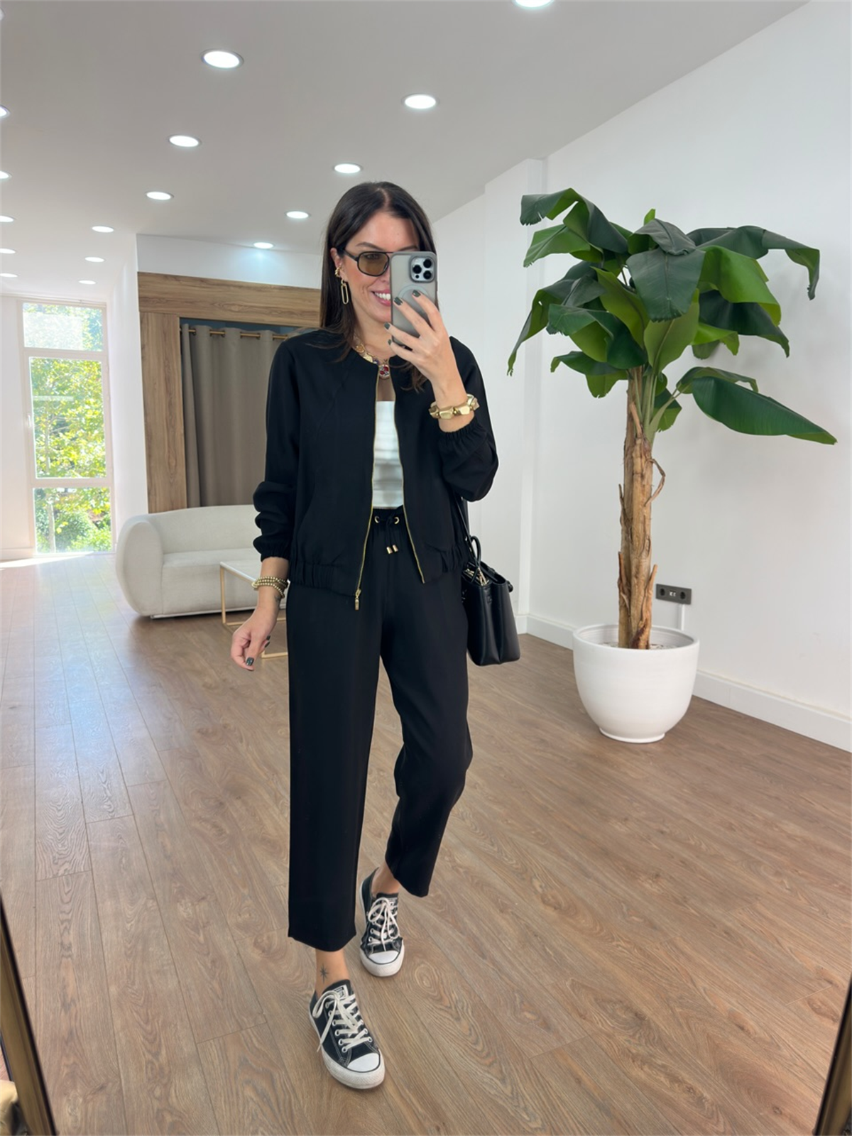 Fermuarlı Pantolon Ceket Takım - Siyah