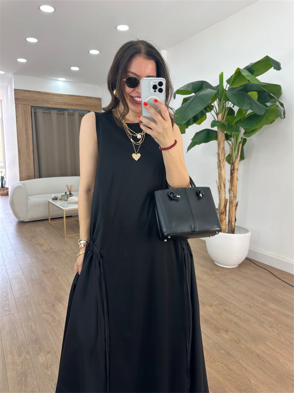 Yanları Bağcık Detaylı Maxi Elbise