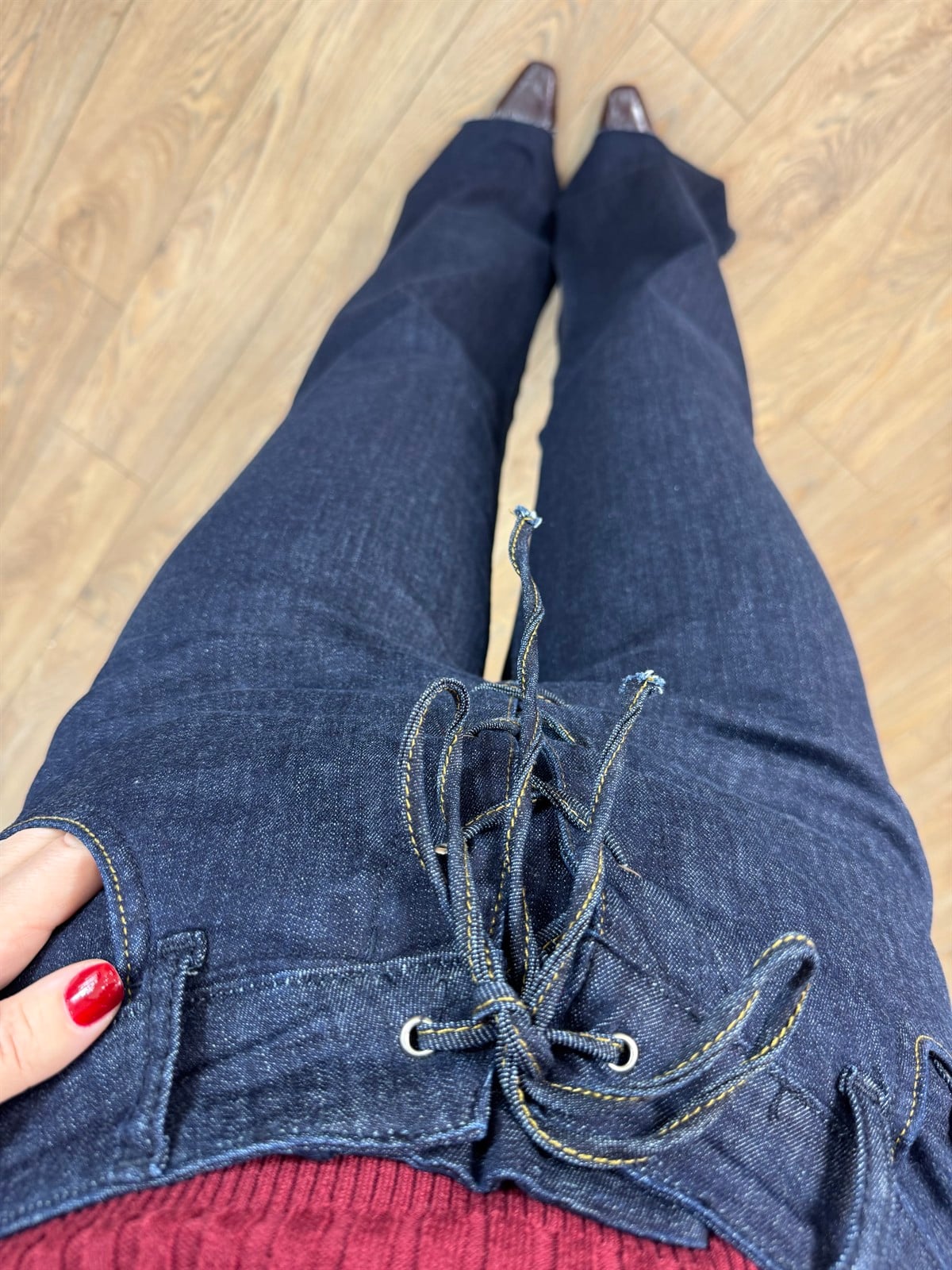 Bağcık Detaylı Denim Pantolon