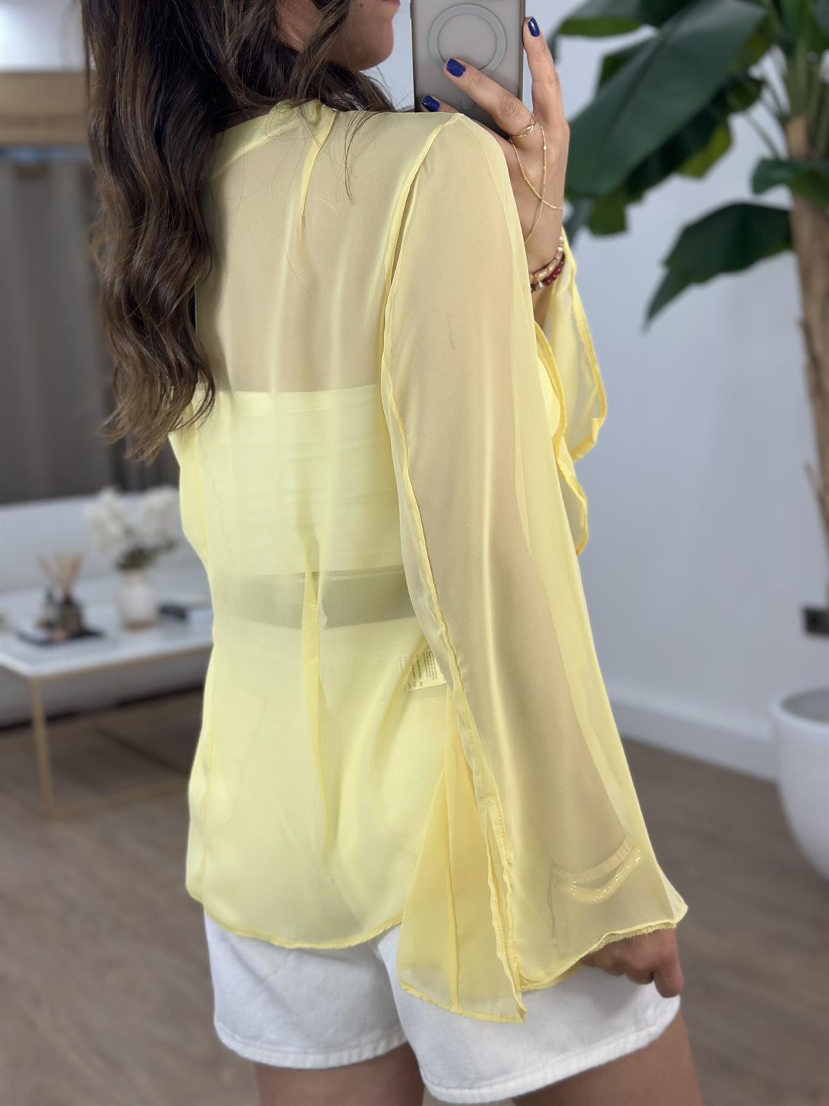 Bağcıklı Yarasa Kol Tül Bluz 