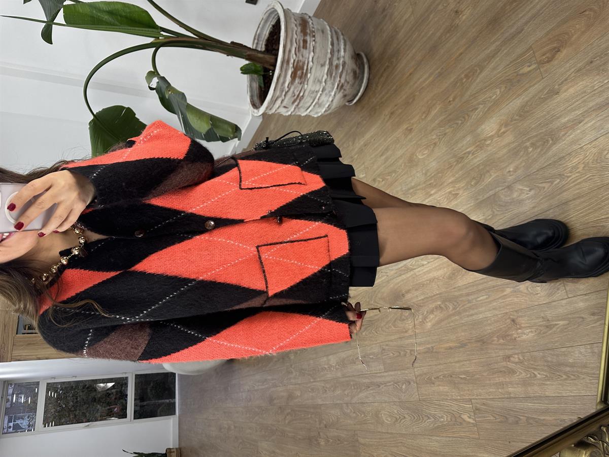 Baklava Desen Cepli Hırka