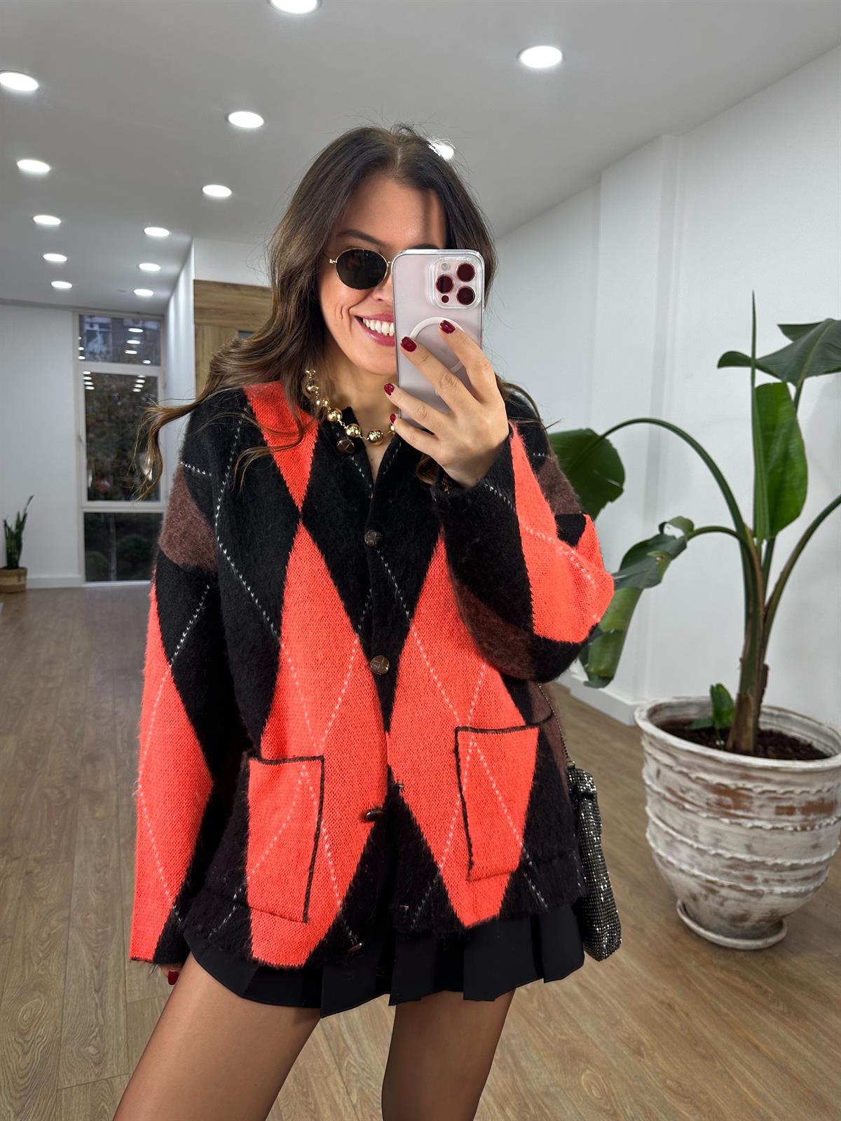 Baklava Desen Cepli Hırka