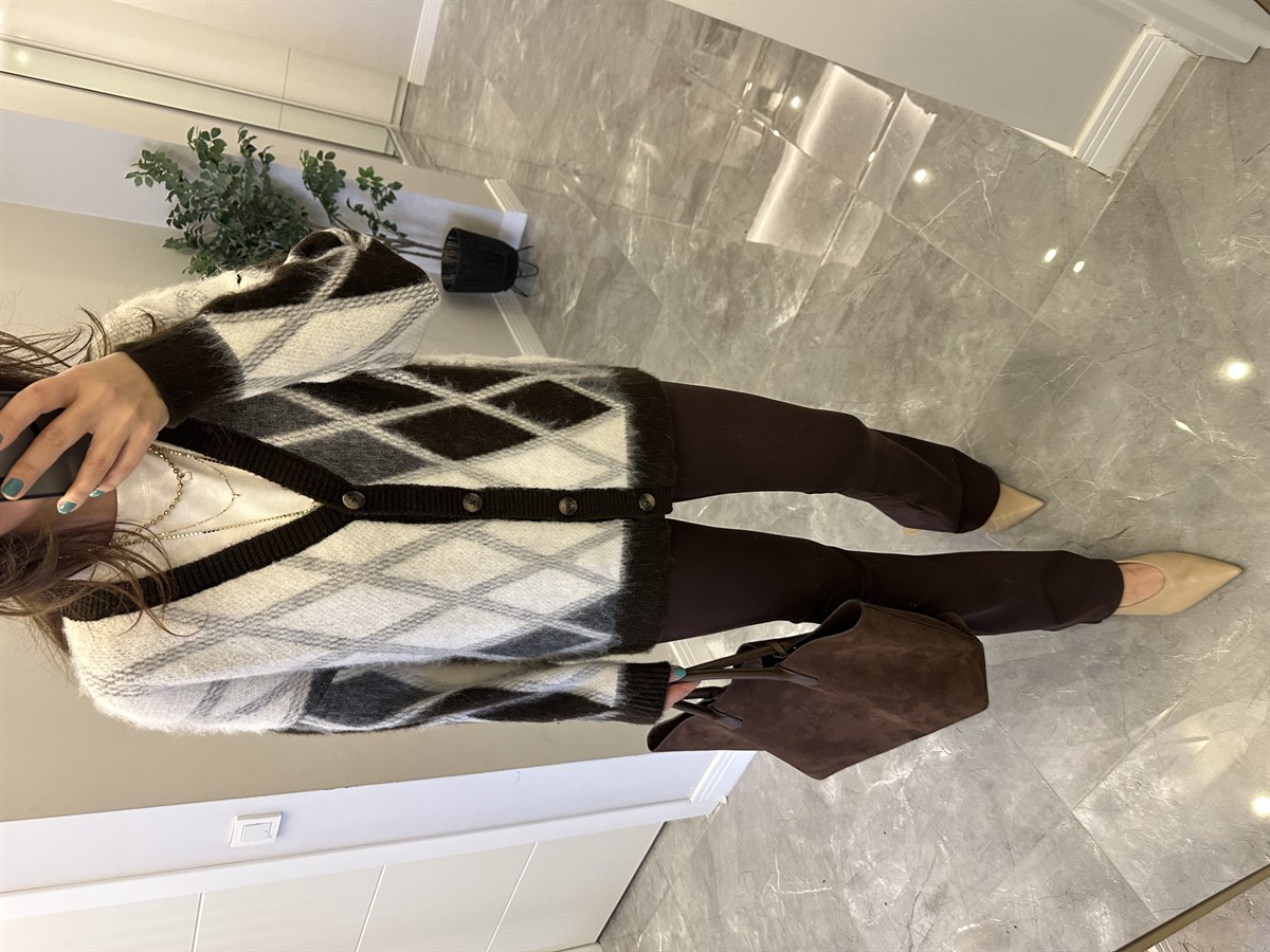 Baklava Desen Hırka - Krem 