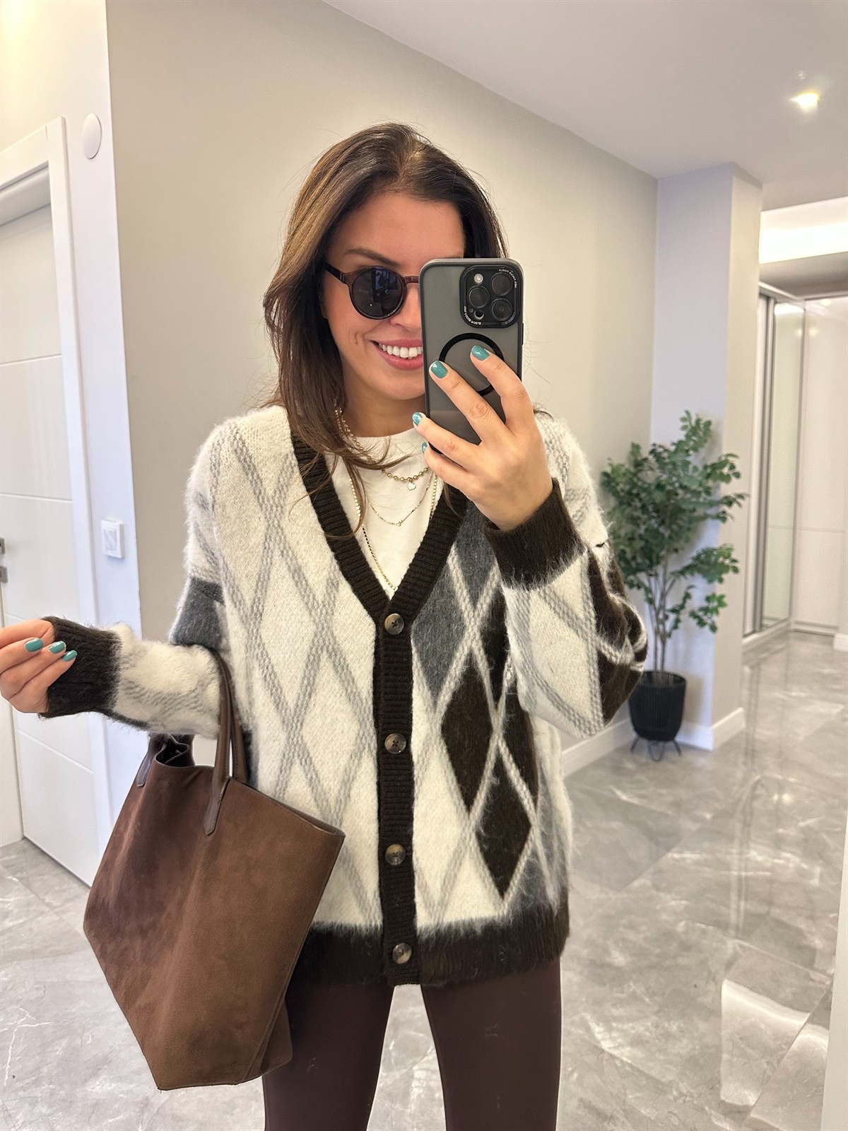 Baklava Desen Hırka - Krem 