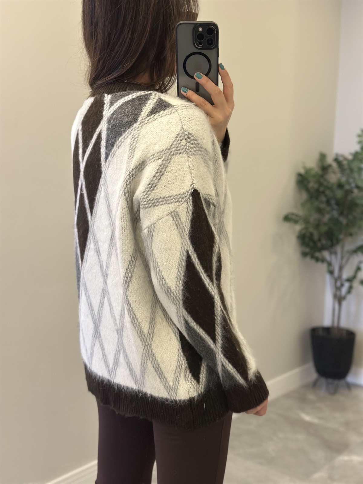 Baklava Desen Hırka - Krem 