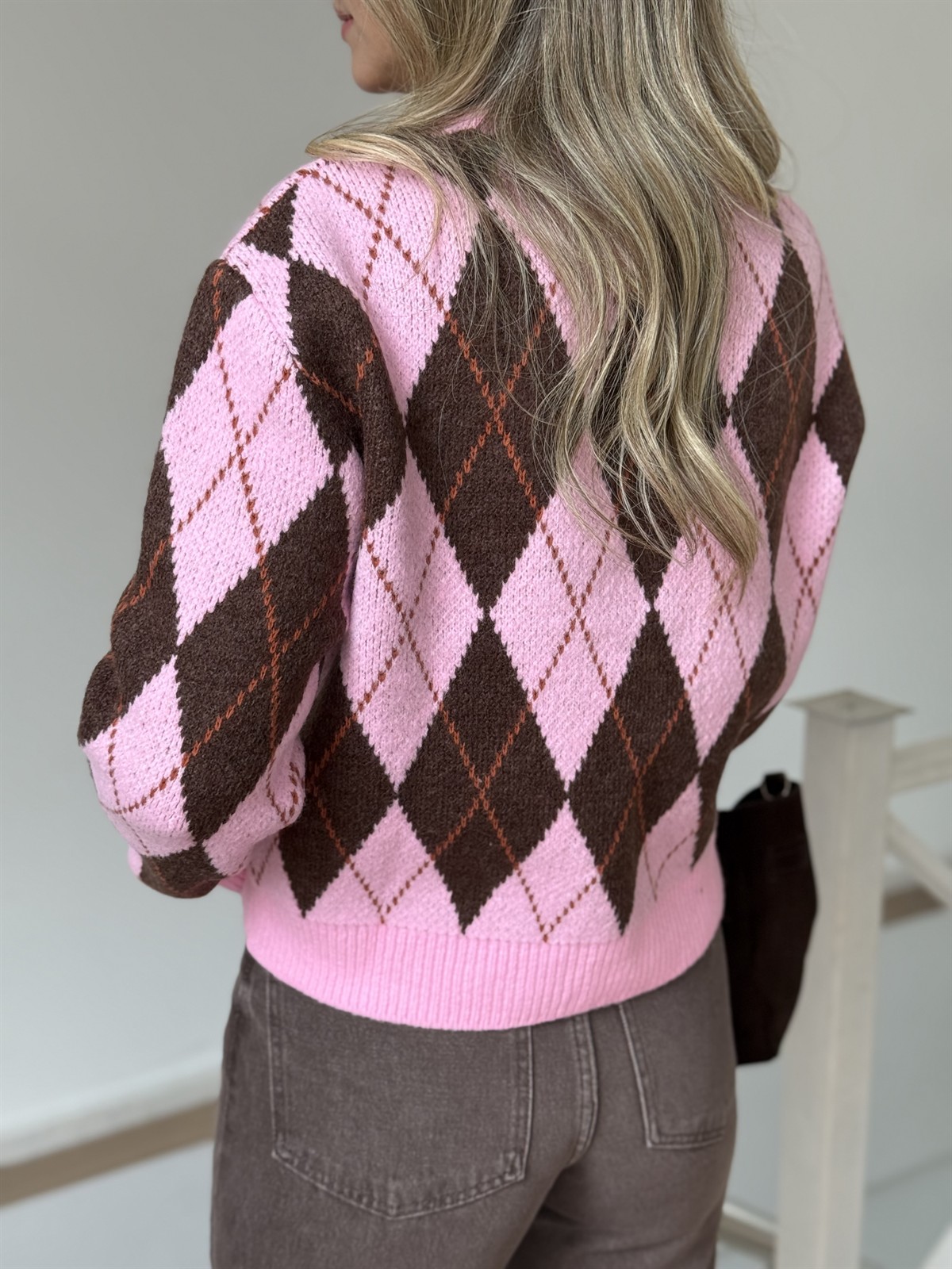 Baklava Desen Hırka - Pembe