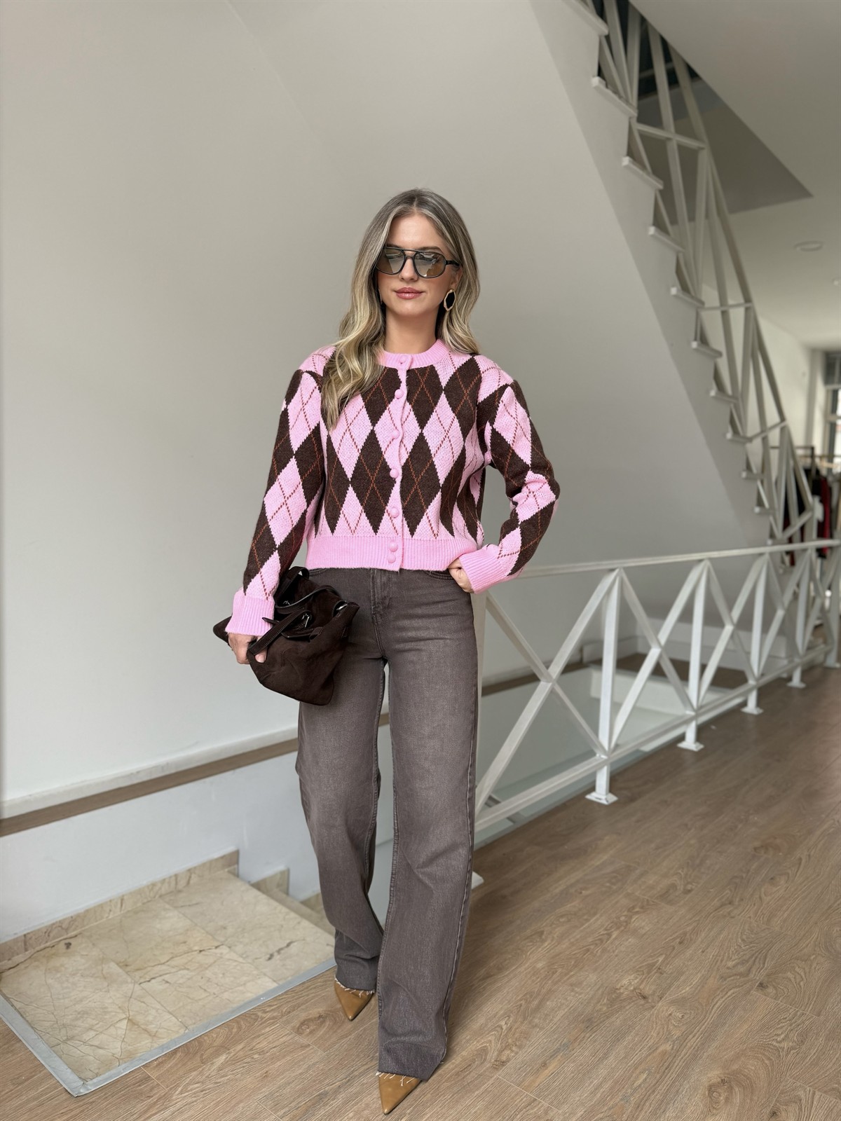 Baklava Desen Hırka - Pembe