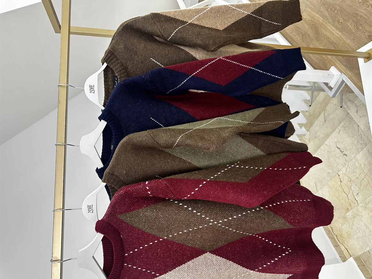 Baklava Desen Oversize Kazak - Bordo 