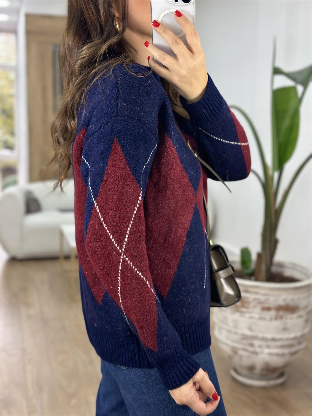 Baklava Desen Oversize Kazak - Lacivert 