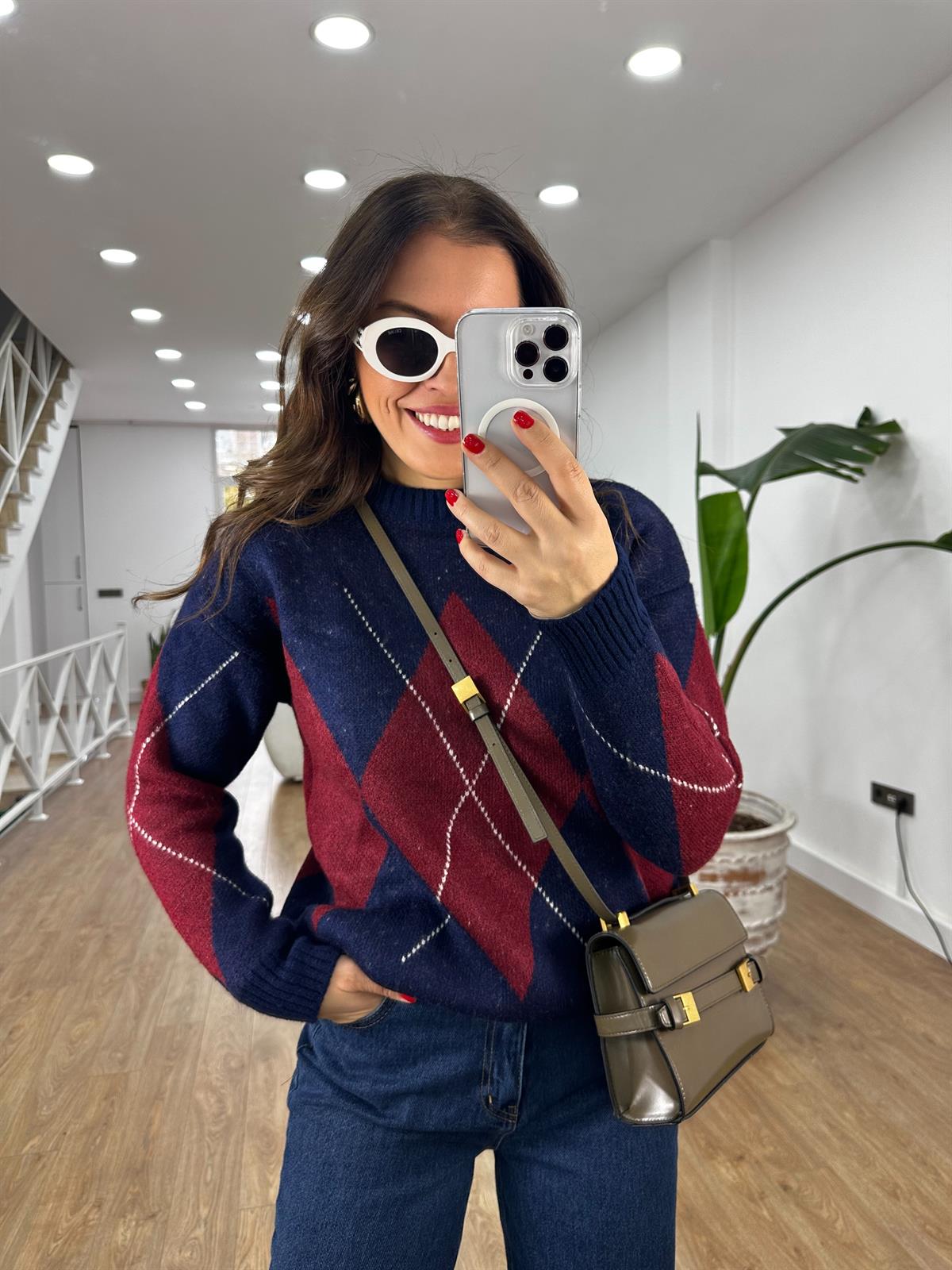 Baklava Desen Oversize Kazak - Lacivert 