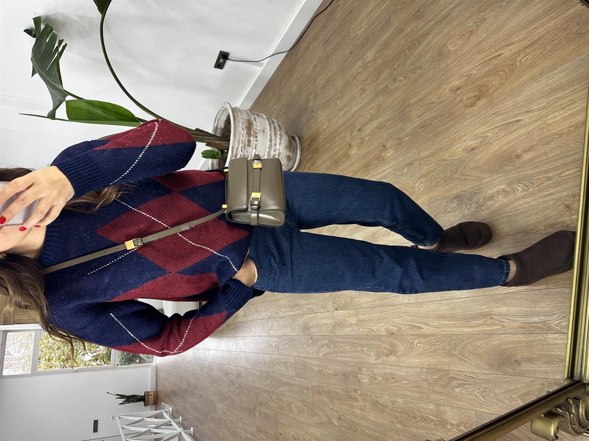 Baklava Desen Oversize Kazak - Lacivert 