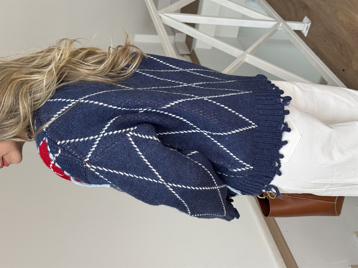 Baklava Desen Saçaklı Hırka 