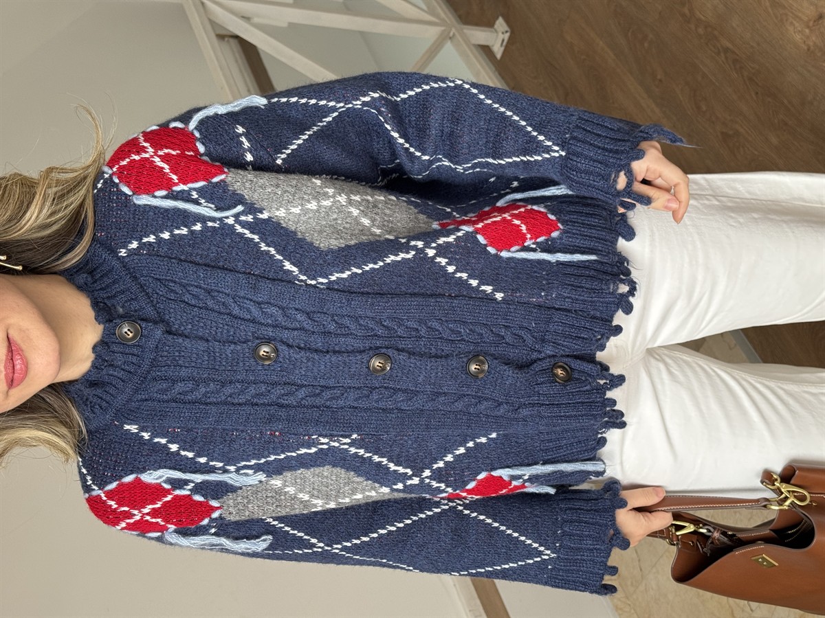 Baklava Desen Saçaklı Hırka 