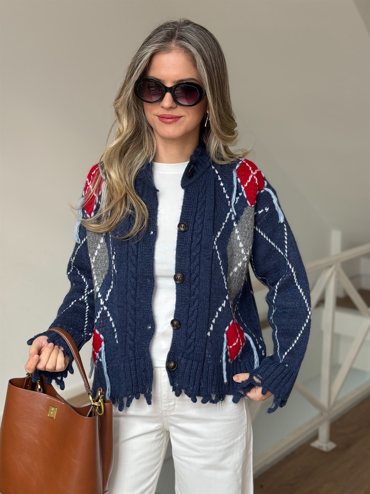 Baklava Desen Saçaklı Hırka 