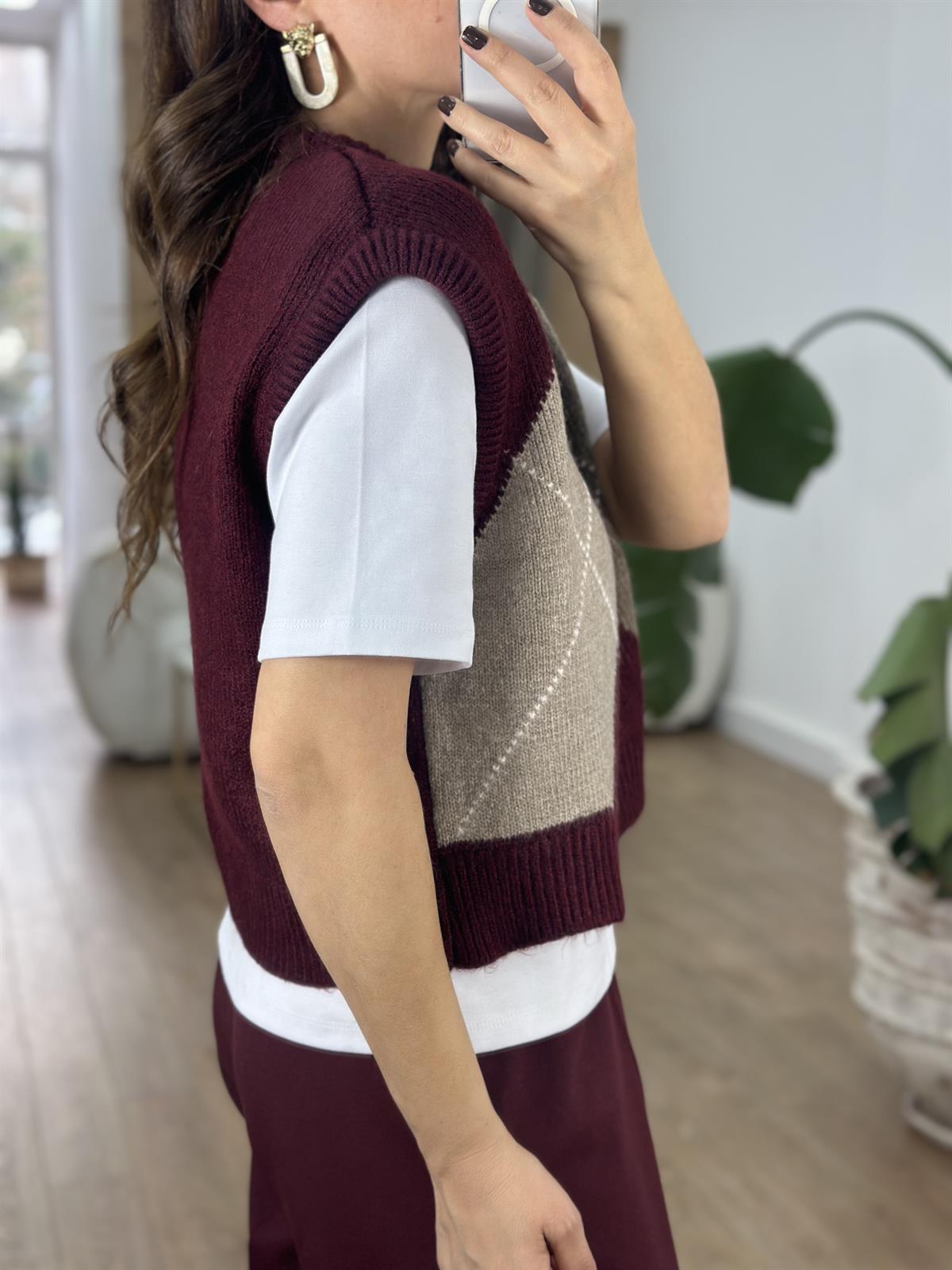 Baklava Desen Süveter - Bordo