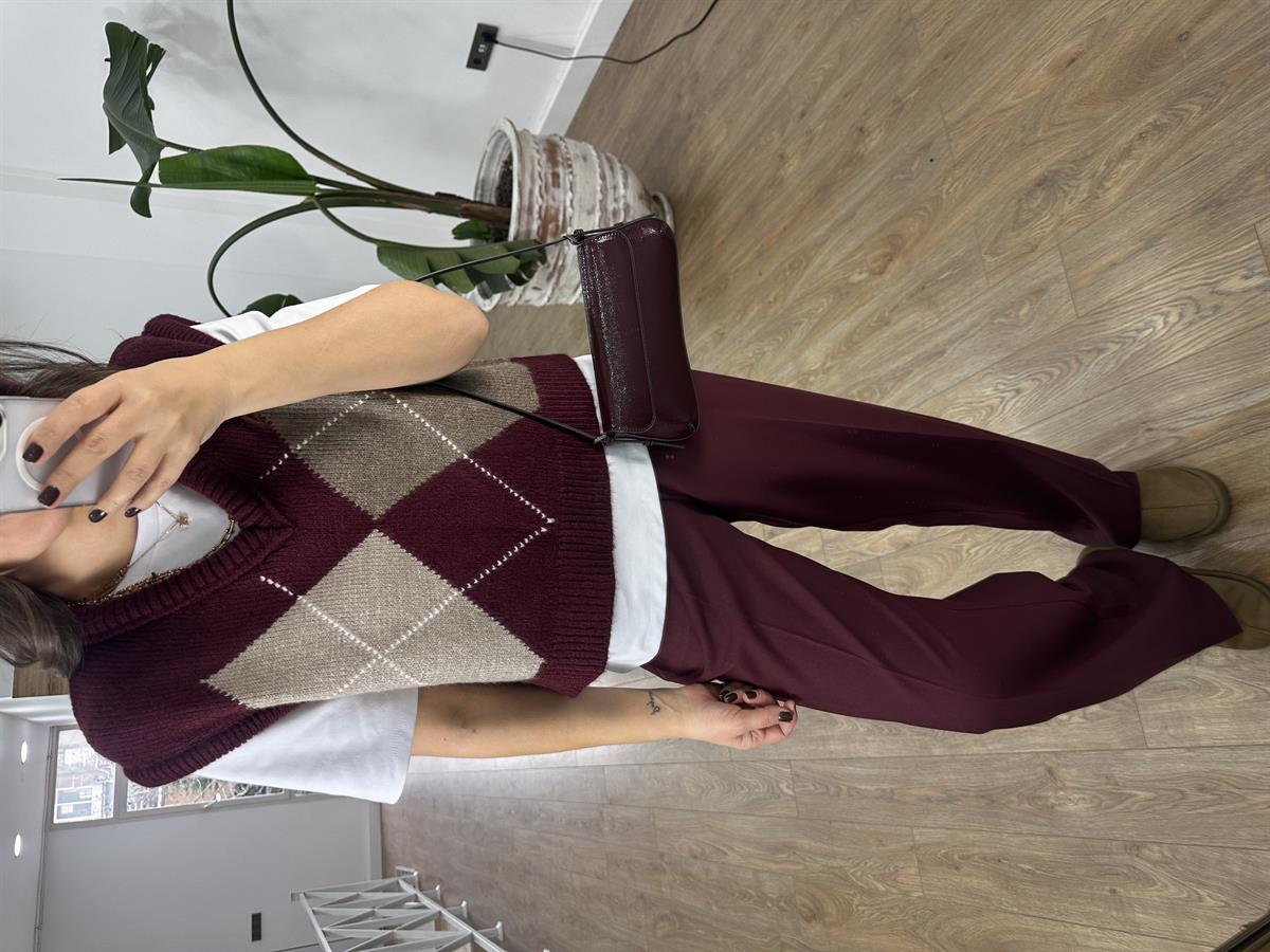 Baklava Desen Süveter - Bordo