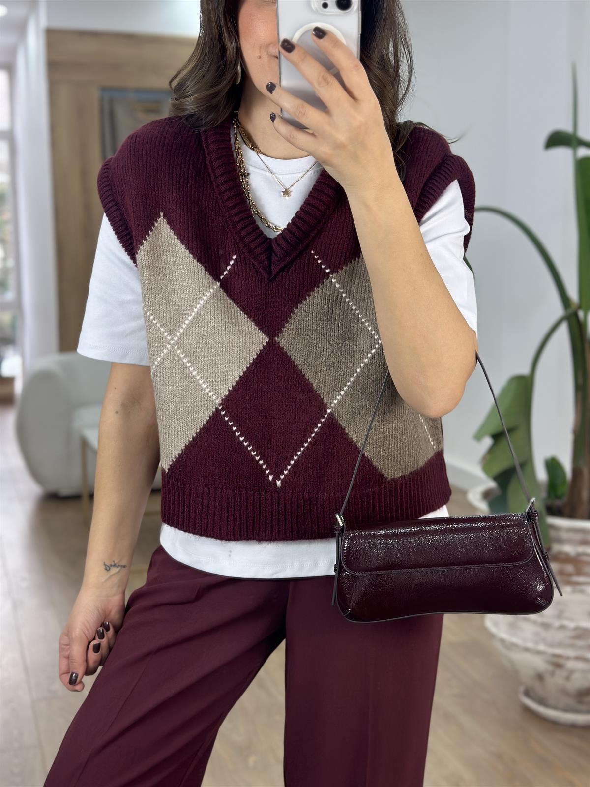 Baklava Desen Süveter - Bordo